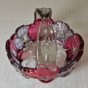 Vintage Westmoreland Glass Pink Lavender Dogwood/Pansy Split Handle